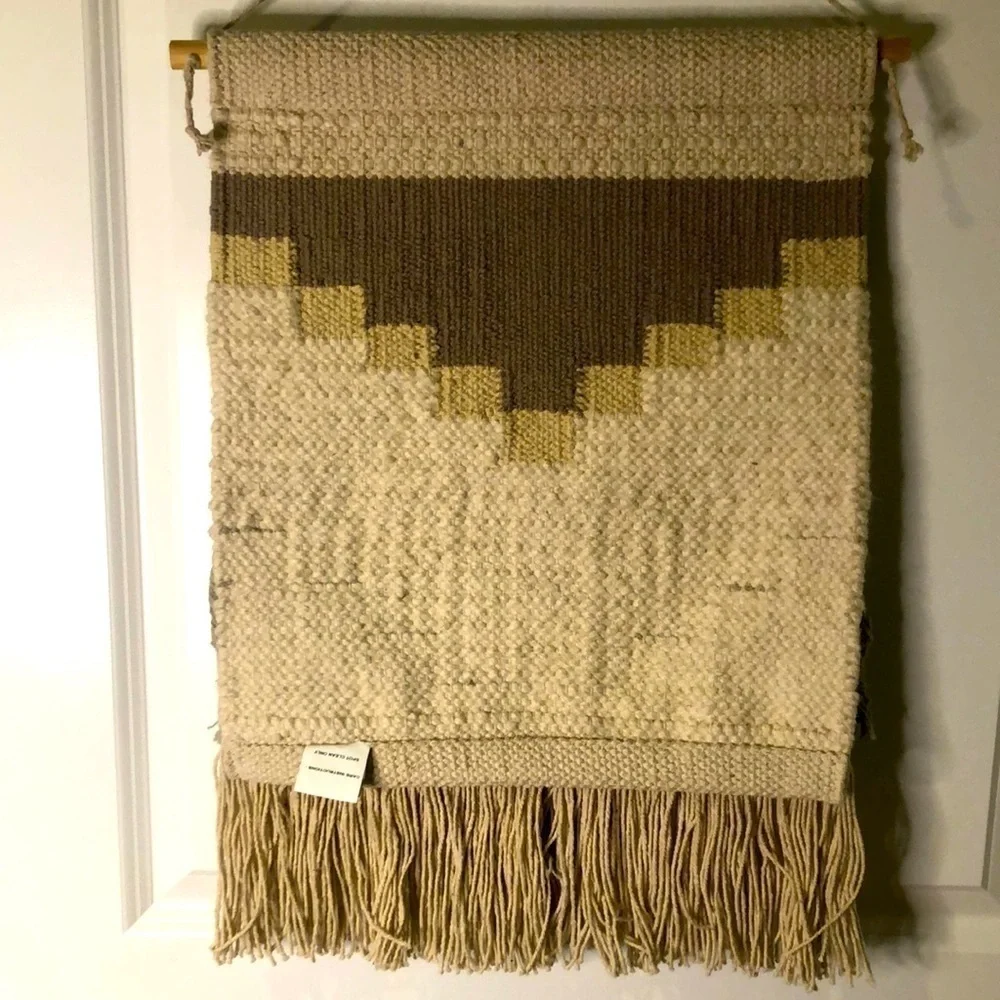Woven Wool & Cotton Hanging Wall Tapestry with Wood Rod